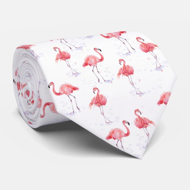 Beautiful pink flamingos pattern tie (Rolled)