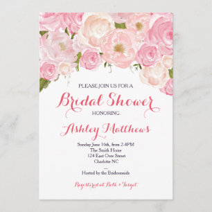 Beautiful Pink Floral Baby Shower Invitation, Baby Invitation