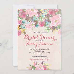 Beautiful Pink Floral Baby Shower Invitation, Baby Invitation
