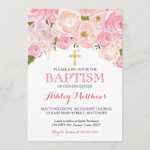 Beautiful Pink Floral BAPTISM Invitation