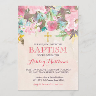 Beautiful Pink Floral BAPTISM Invitation