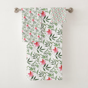 Beautiful Pink Floral Bath Towel Set