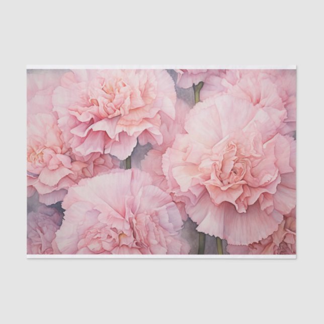 Beautiful Pink Floral Carnation Watercolor Art Tissue Paper (Front)