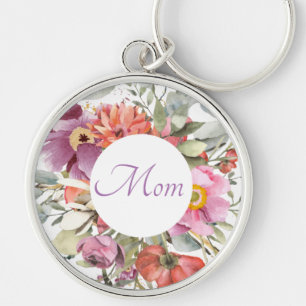 Beautiful Pink Floral Frame  on white   Mom Keychain