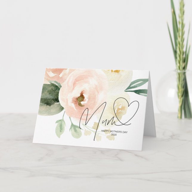 Beautiful Pink Floral Heart Mother's Day Keepsake Card (Front)