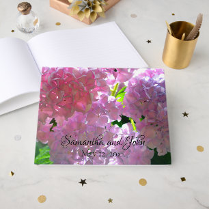 Beautiful pink floral hydrangeas guest book
