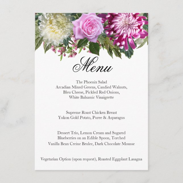 Beautiful Pink Floral - Menu (Front)