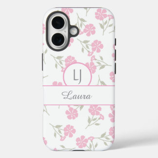 Beautiful Pink Floral Personalized  iPhone 16 Case