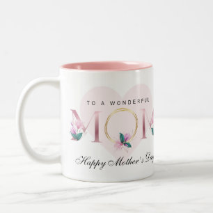 Beautiful Pink Floral Personalized Mother's dayMug Two-Tone Coffee Mug