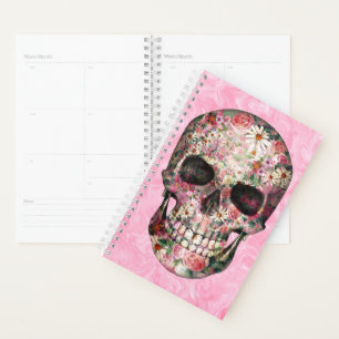 Beautiful Pink Floral Skull Planner