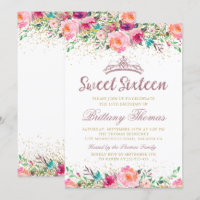 Beautiful Pink Floral Sweet Sixteen 16 Birthday