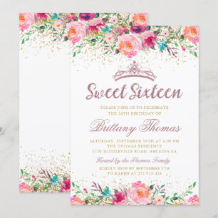 Beautiful Pink Floral Sweet Sixteen 16 Birthday Invitation