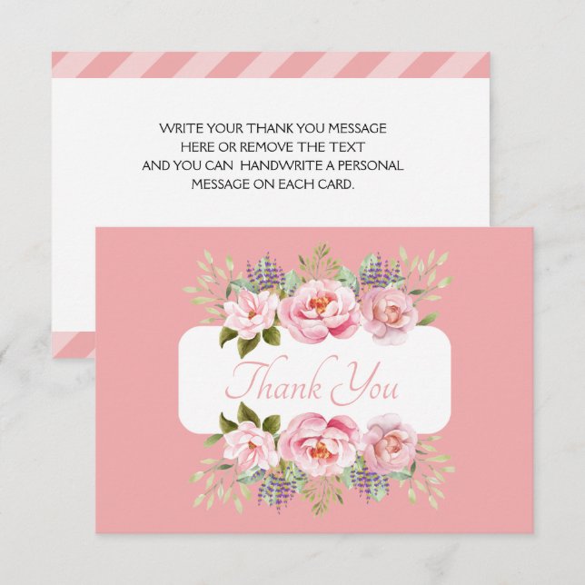 Beautiful Pink Floral Thank You Card (Front/Back)