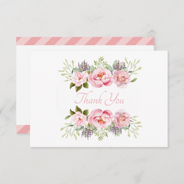 Beautiful Pink Floral Thank You Card (Front/Back)