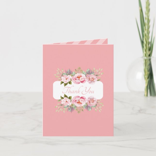 Beautiful Pink Floral Thank You Card (Front)