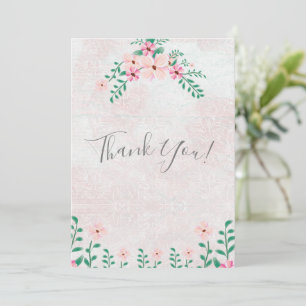 Beautiful Pink Floral Watercolor Wedding Thank You Card