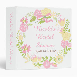Beautiful Pink Floral Wreath Bridal Shower  Binder