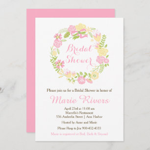 Beautiful Pink Floral Wreath Bridal Shower Invitation