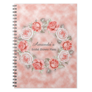 Beautiful Pink Floral Wreath Bridal Shower Plans Notebook