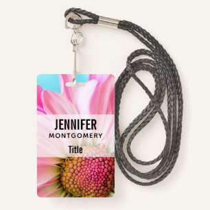 Beautiful Pink Flower Close Up Photo Badge