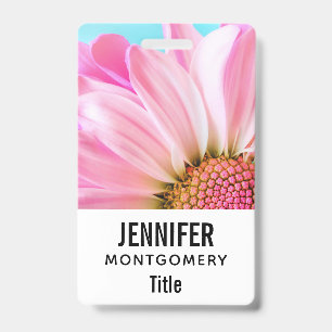 Beautiful Pink Flower Close Up Photo Badge
