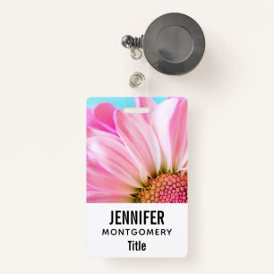 Beautiful Pink Flower Close Up Photo Badge