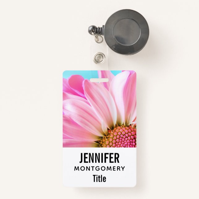 Beautiful Pink Flower Close Up Photo Badge (Front with Retractable)