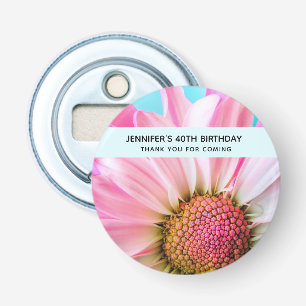 Beautiful Pink Flower Close Up Photo Birthday Bottle Opener