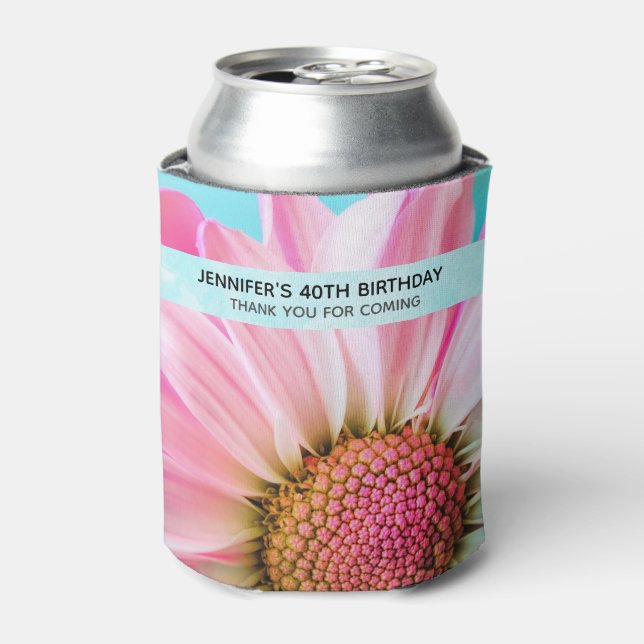 Beautiful Pink Flower Close Up Photo Birthday Can Cooler (Can Front)