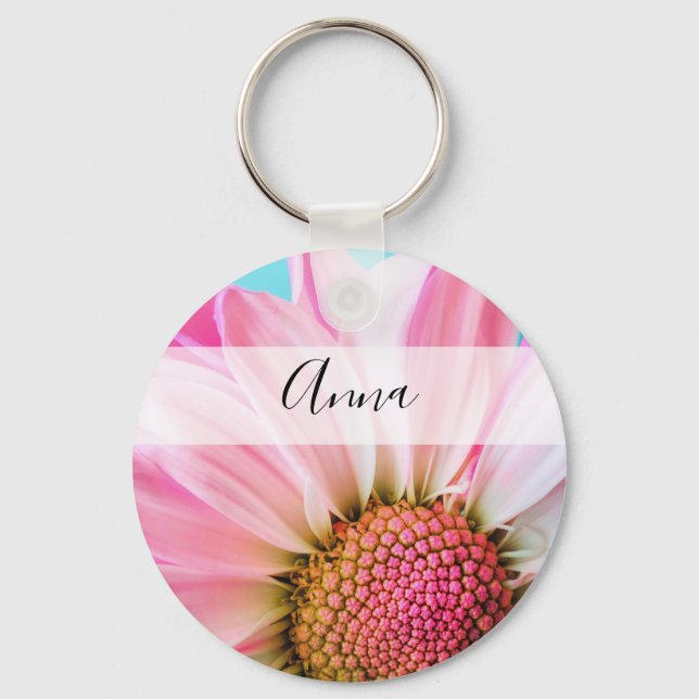 Beautiful Pink Flower Close Up Photo Keychain (Front)