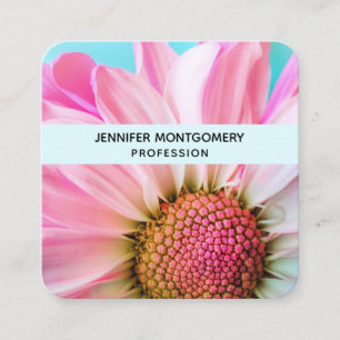 Beautiful Pink Flower Close Up Photo Square Busine Business Card