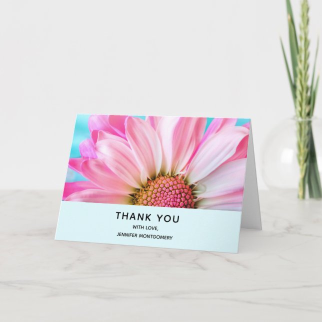 Beautiful Pink Flower Close Up Photo Thank You Card (Front)