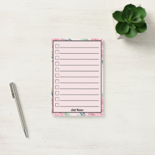 Beautiful Pink Flower Custom Name To Do List Post-it Notes
