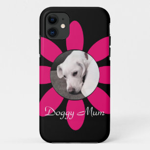 Beautiful Pink Flower Frame Cute Puppy Dog Black iPhone 11 Case