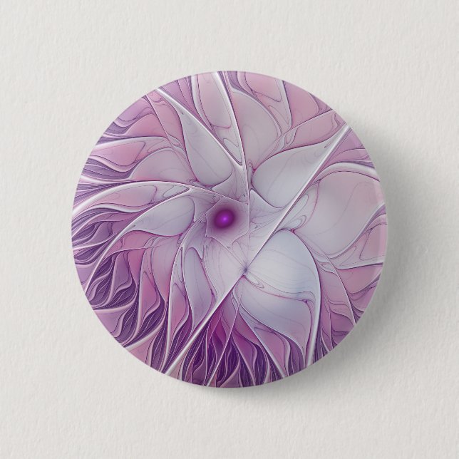 Beautiful Pink Flower Modern Abstract Fractal Art 2 Inch Round Button (Front)