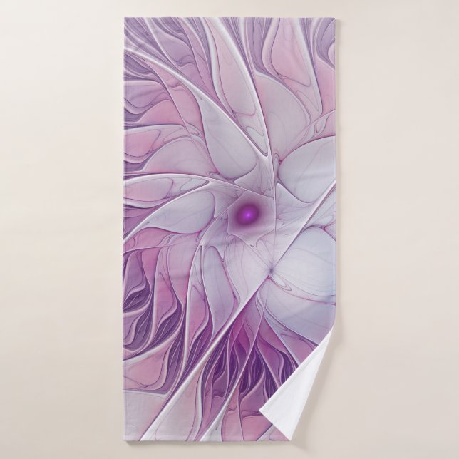 Beautiful Pink Flower Modern Abstract Fractal Art Bath Towel (Bath Towel)