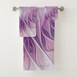 Beautiful Pink Flower Modern Abstract Fractal Art Bath Towel Set