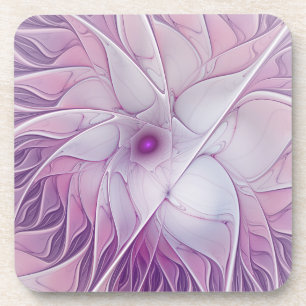 Beautiful Pink Flower Modern Abstract Fractal Art Coaster