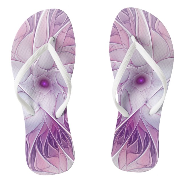 Beautiful Pink Flower Modern Abstract Fractal Art Flip Flops (Footbed)