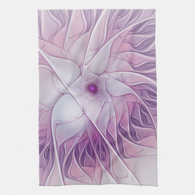 Beautiful Pink Flower Modern Abstract Fractal Art Kitchen Towel (Vertical)