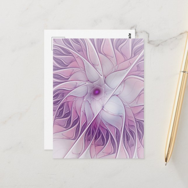 Beautiful Pink Flower Modern Abstract Fractal Art Postcard (Front/Back In Situ)