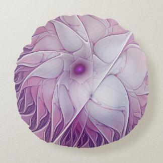 Beautiful Pink Flower Modern Abstract Fractal Art Round Pillow
