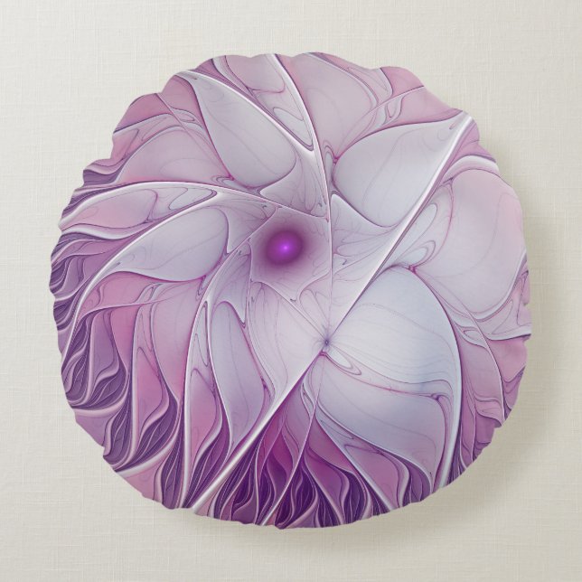 Beautiful Pink Flower Modern Abstract Fractal Art Round Pillow (Front)