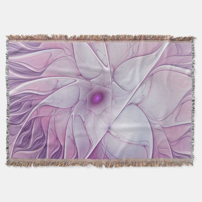 Beautiful Pink Flower Modern Abstract Fractal Art Throw Blanket (Front)