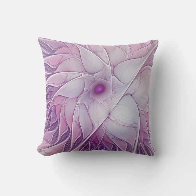 Beautiful Pink Flower Modern Abstract Fractal Art Throw Pillow (Front)
