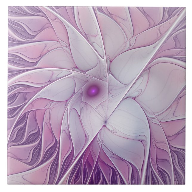 Beautiful Pink Flower Modern Abstract Fractal Art Tile (Front)