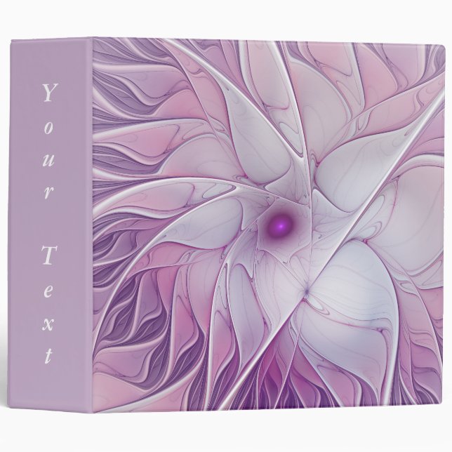 Beautiful Pink Flower Modern Abstract Fractal Text Binder (Front/Spine)