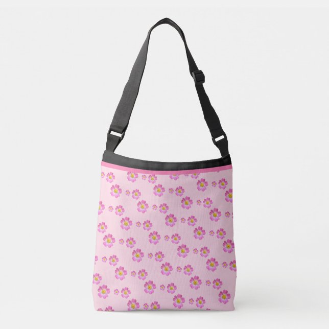Beautiful Pink Flower Pattern Crossbody Bag (Front)