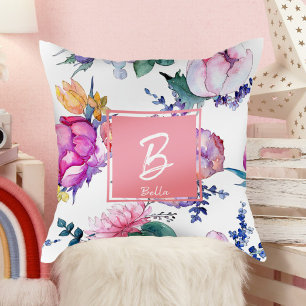 Beautiful Pink Flower Stamp Girl Nursery Throw Pillow