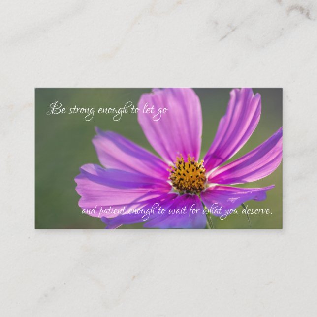 Beautiful pink flower with motivational quote business card (Front)